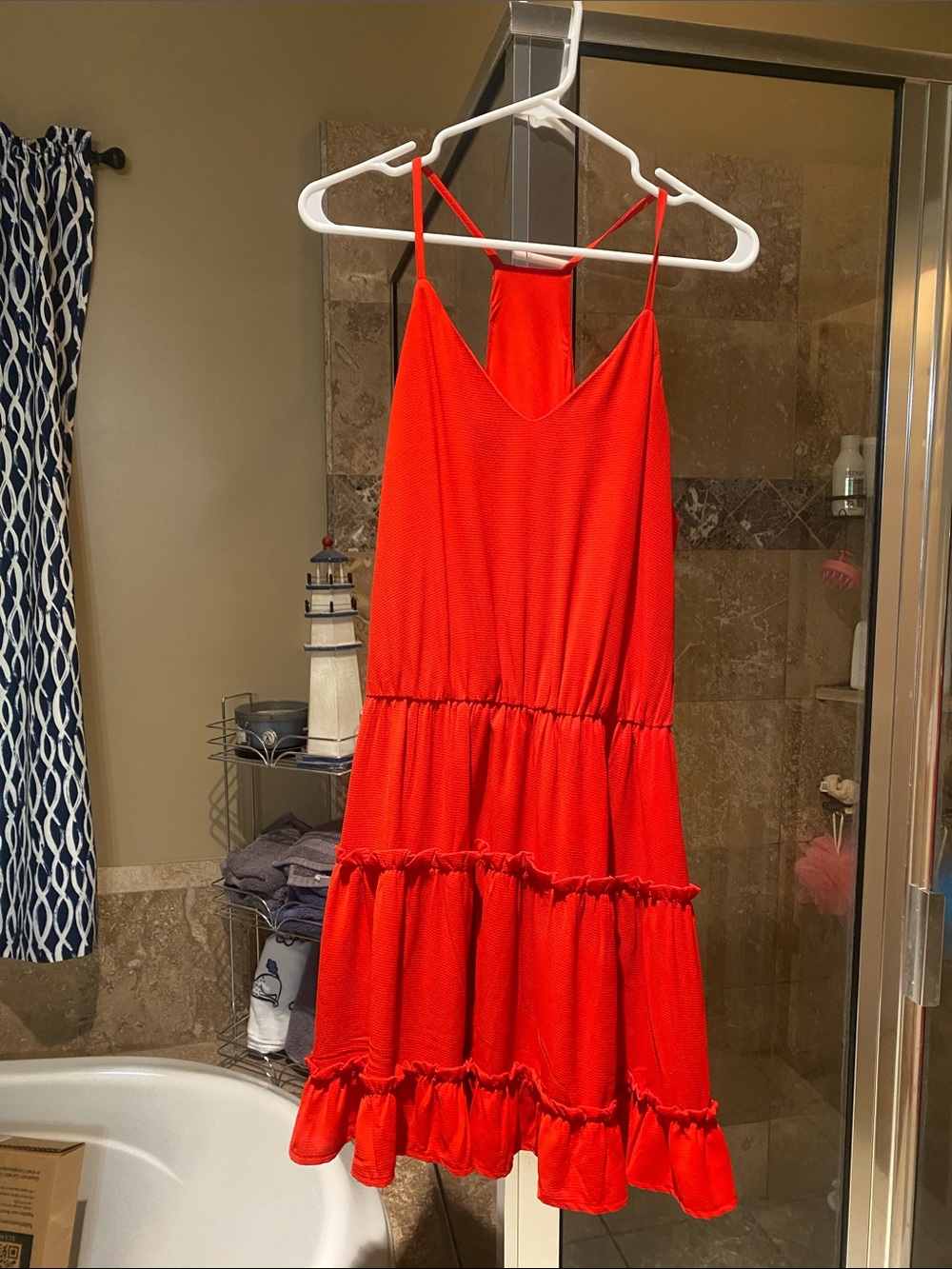 Bright Red Tiered Spaghetti-Strap Mini Dress